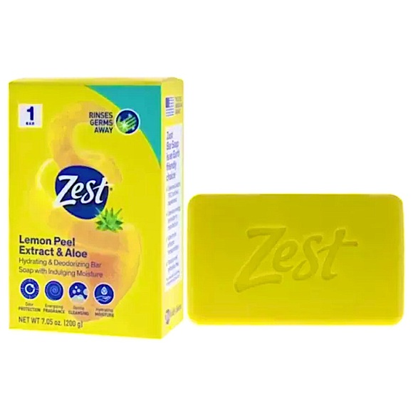 Zest Lot Of 2 Bars Lemon Peel Extract And Aloe Hydrating & Deodorizing Soap. - Picture 1 of 1
